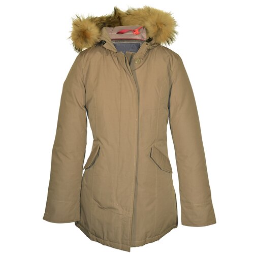 Daunenjacke mit Fellbesatz in Beige/Stein