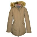 Daunenjacke mit Fellbesatz in Beige/Stein