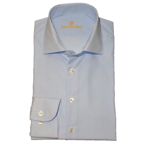 Business-Hemd in Cotton-Vollzwirn Hellblau/Wei&szlig; gestreift Tailor-Fit