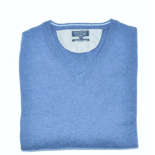 V-Neck Lambswool- Pullover in Denim-Blue M