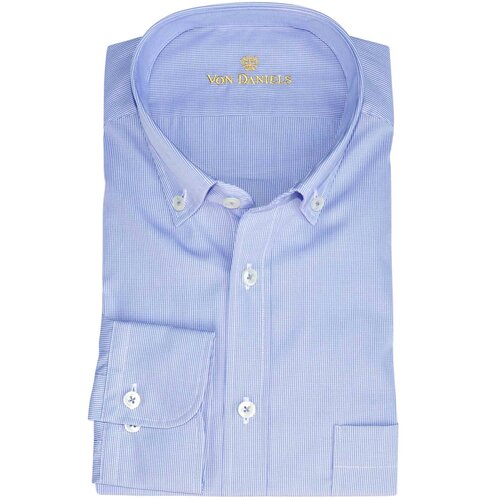 Button-Down Hemd in Cotton-Vollzwirn Miniatur-Karo Blau/Wei&szlig;