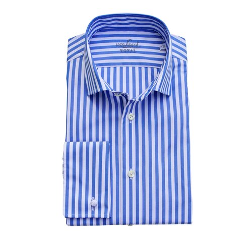 Business-Hemd m. Doppelmansch. Tailor-Fit in wei&szlig; m. mittelblauen Streifen