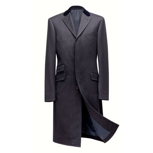 Covert-coat in Anthrazit m. schwarzem Samt-Kragen 52