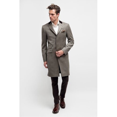 Covert-Coat in Oliv-Braun m. braunem Samt-Kragen