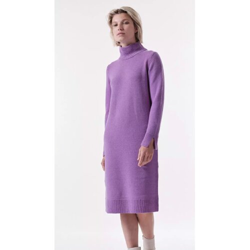 Kleid mit Stehkragen Merino-Strick in Flieder