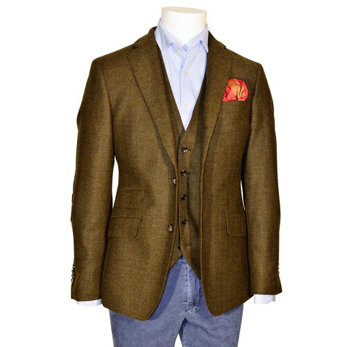 Jackett "Max" aus Oliv-Braunem Fischgrat-Tweed 50
