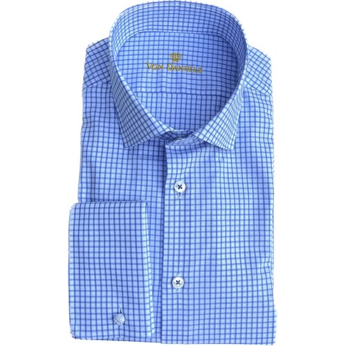 Business-Hemd m. Doppelm. "Made by Van Laack" in Lang-Arm Cotton-Vollzw. Blau-Kariert 44
