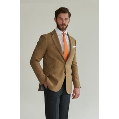 Jackett "Philipp" aus Tweed in Messing mit Curry-Farbenem Fenster-Karo