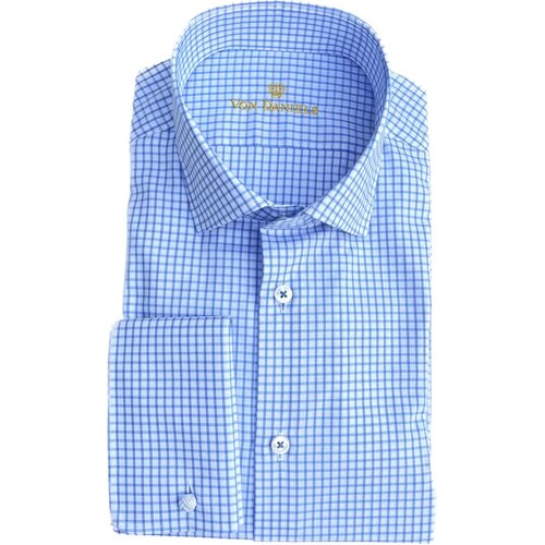Business-Hemd mit Doppelm "Made by van Laack" aus Cotton-Twill in Blau/Wei&szlig; Kariert in Slim Fit