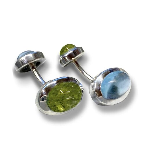 Manschettenkn&ouml;pfe "Aljoscha" Peridot/Blauer Topas