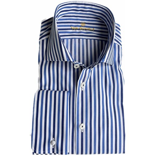 Business-Hemd m. Doppel-Manschetten "Made by van Laack" aus Cotton Vollzwirn in Navy/Aqua gestreift