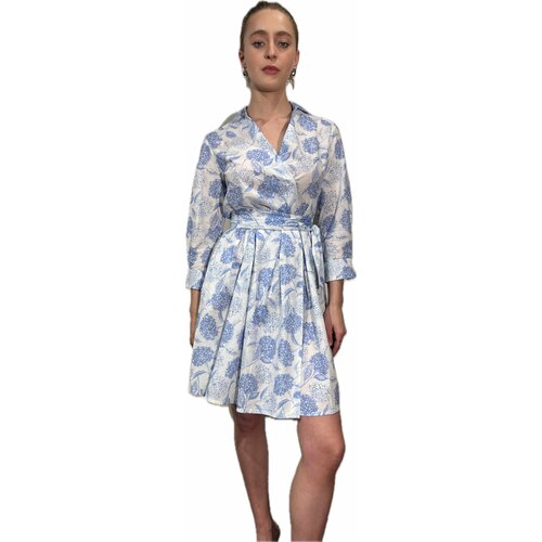 Kleid "Jule" mit Bl&uuml;ten-Print in Pastell-Blau