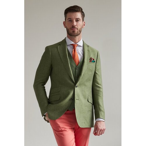 Jackett "Konrad Summer" aus Leinen in Oliv-Gr&uuml;n 102