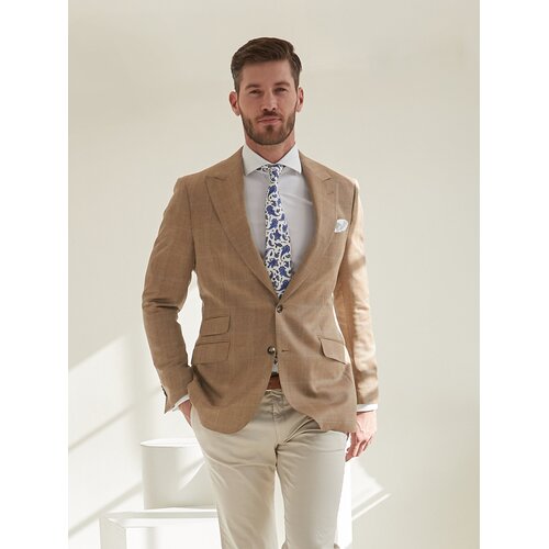 Jackett "Carlo" In Camel/Hellblau aus Wolle u. Seide