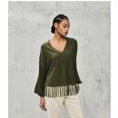Fransen-Pullover aus Wolle u. Cashmere in Oliv