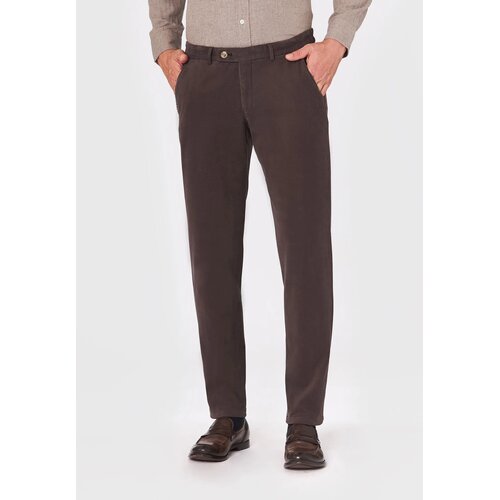 Chino "Trento" in Slim Fit aus Moleskin in Taupe-Braun